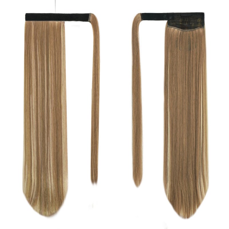 BARSDAR Brown Highlight Straight Ponytail Extension - 24 Inch Long Straight Wrap Around Ponytail for Women, Clip in Ponytail Hair Extensions Synthetic Balayage Pony Tails Hairpieces Daily - Image 2